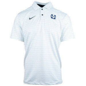 Men's nike U-State green and white striped tour polo